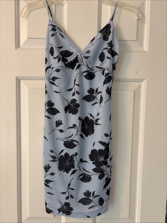 White Fox Boutique Dresses & Skirts - White Fox Boutique Light Blue Floral Slip Mini Dress with Black Print